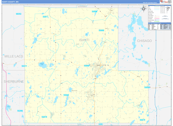 Isanti County, MN Wall Map Basic Style