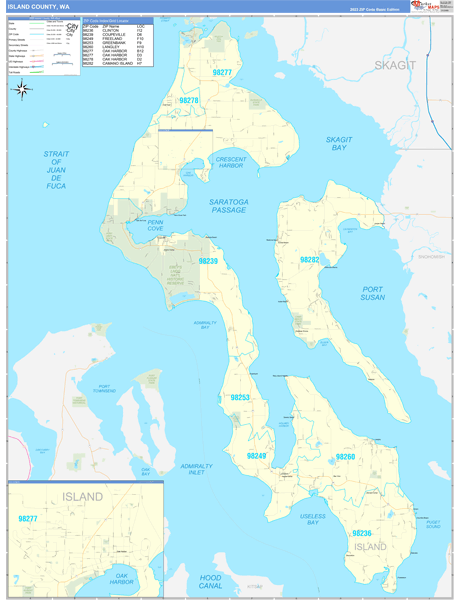 Island County, WA Wall Map Basic Style