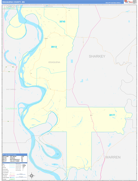Issaquena County, MS Wall Map Basic Style