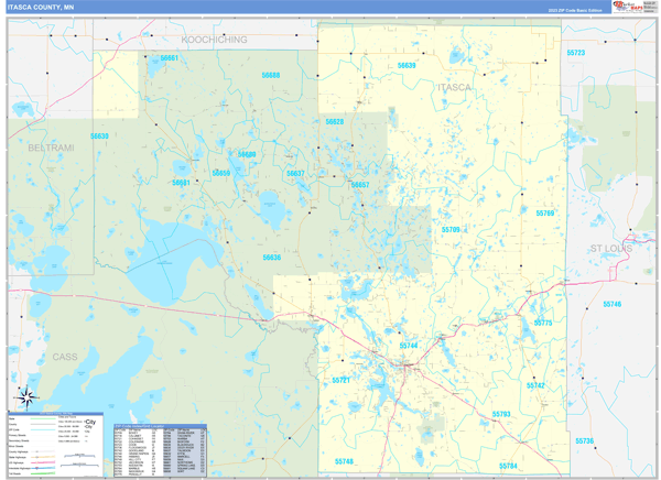 Itasca County Wall Map Basic Style
