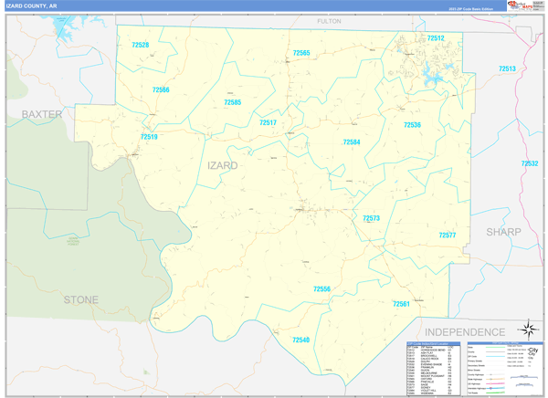 Izard County, AR Zip Code Map