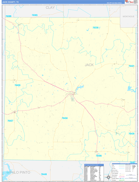 Jack County, TX Carrier Route Wall Map