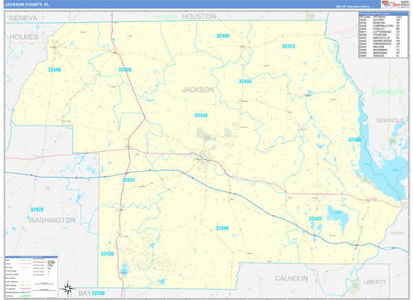 Jackson County, FL Carrier Route Wall Map