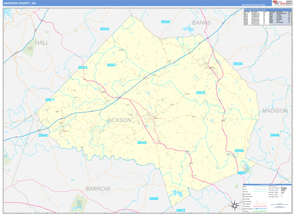 Jackson County, GA Wall Map Basic Style