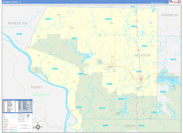 Jackson County, IL Zip Code Wall Map