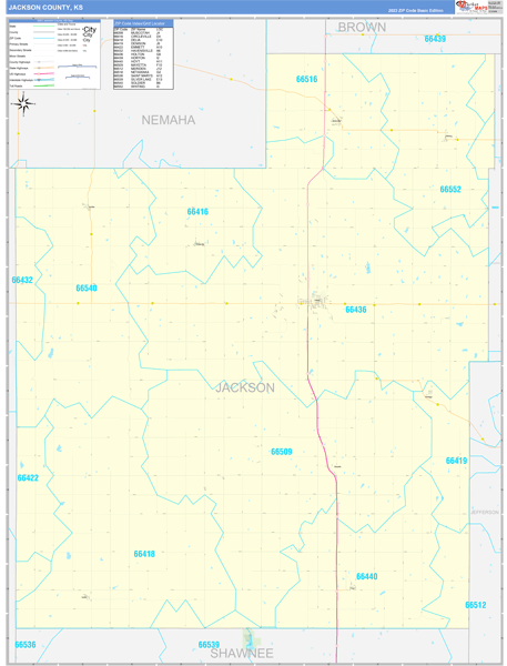 Jackson County, KS Wall Map Basic Style