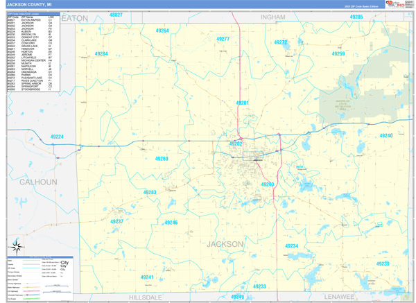 Jackson County, MI Zip Code Wall Map
