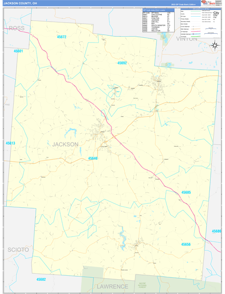 Jackson County, OH Zip Code Wall Map