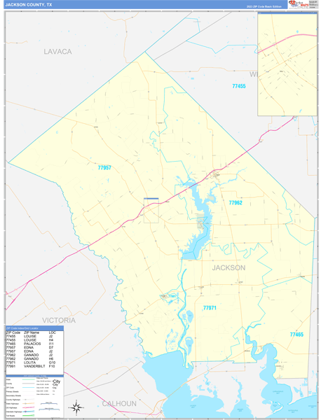 Jackson County, TX Carrier Route Wall Map
