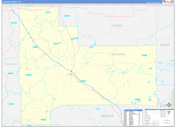 Jackson County, WI Zip Code Wall Map