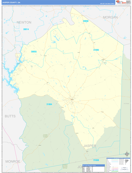 Jasper County, GA Wall Map Basic Style