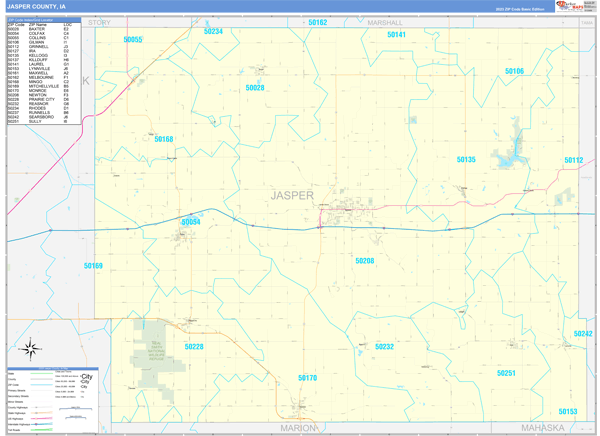Jasper County Wall Map Basic Style