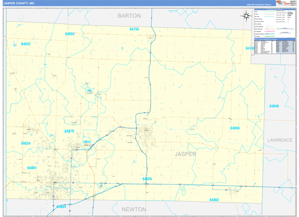 Jasper County, MO Wall Map Basic Style