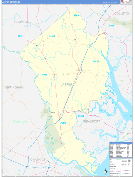 Jasper County, SC Carrier Route Wall Map