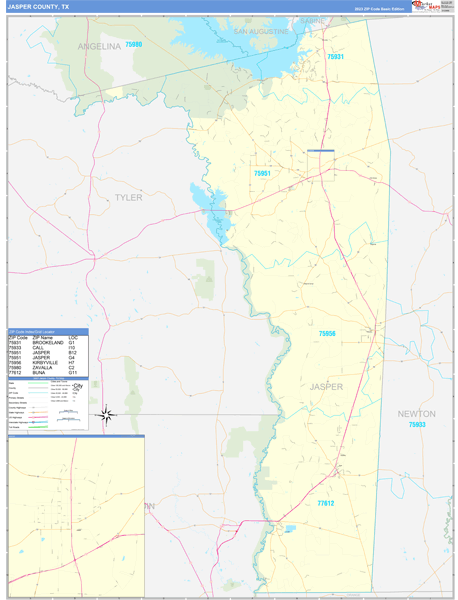 Jasper County, TX Map Basic Style