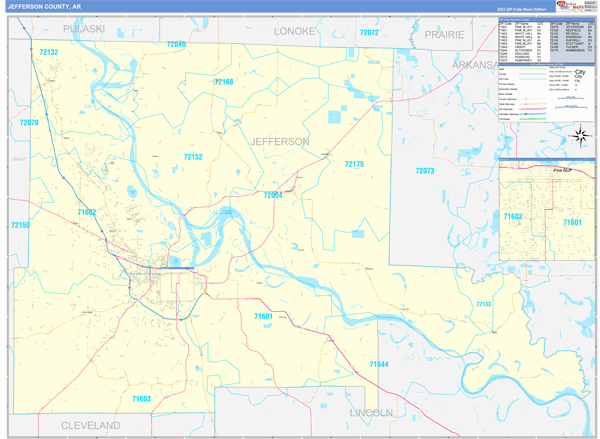 Jefferson County, AR Wall Map Basic Style