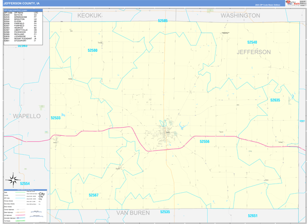 Jefferson County, IA Wall Map Basic Style