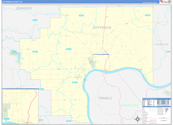 Jefferson County, IN Zip Code Wall Map