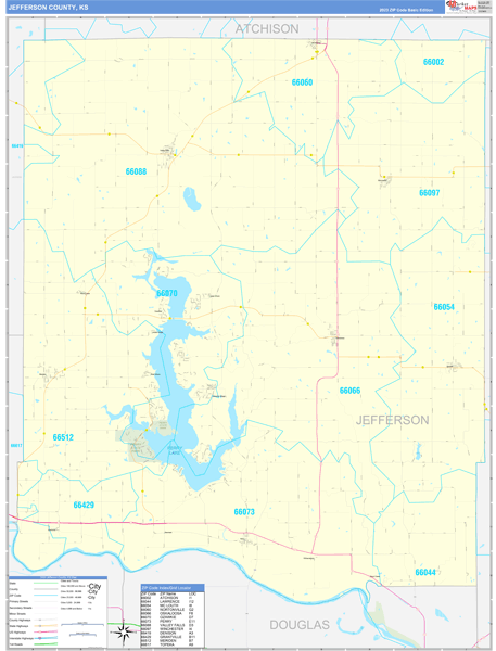 Jefferson County Wall Map Basic Style