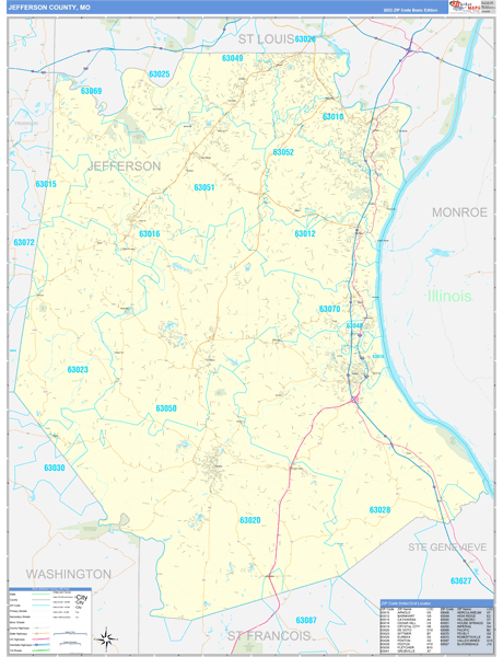 Jefferson County, MO Carrier Route Wall Map