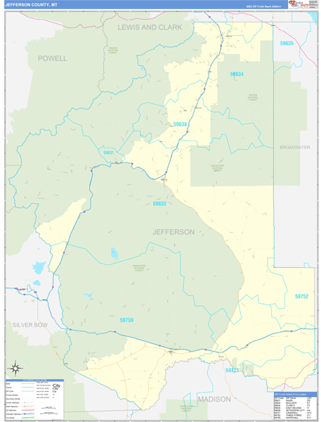 Jefferson County, MT Carrier Route Wall Map