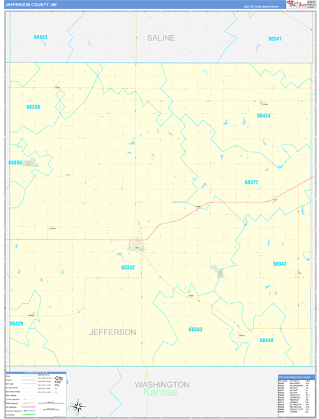 Jefferson County, NE Zip Code Wall Map