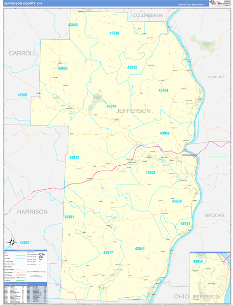 Jefferson County, OH Carrier Route Wall Map
