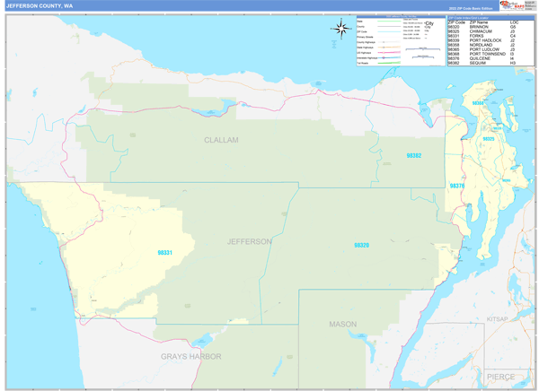 Jefferson County, WA Carrier Route Wall Map