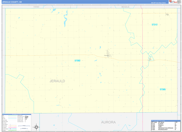 Jerauld County, SD Zip Code Wall Map