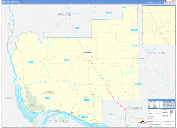 Jersey County, IL Zip Code Wall Map