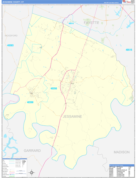 Jessamine County, KY Zip Code Wall Map