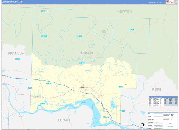 Johnson County, AR Zip Code Wall Map