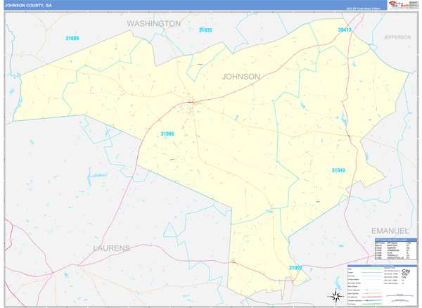 Johnson County, GA Zip Code Wall Map
