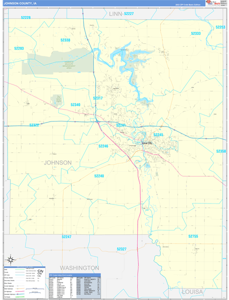 Johnson County, IA Zip Code Wall Map