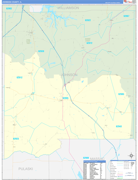 Johnson County, IL Wall Map Basic Style