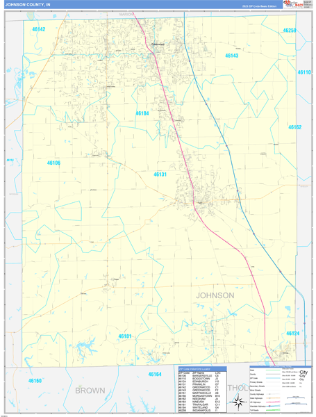 Johnson County, IN Wall Map Basic Style
