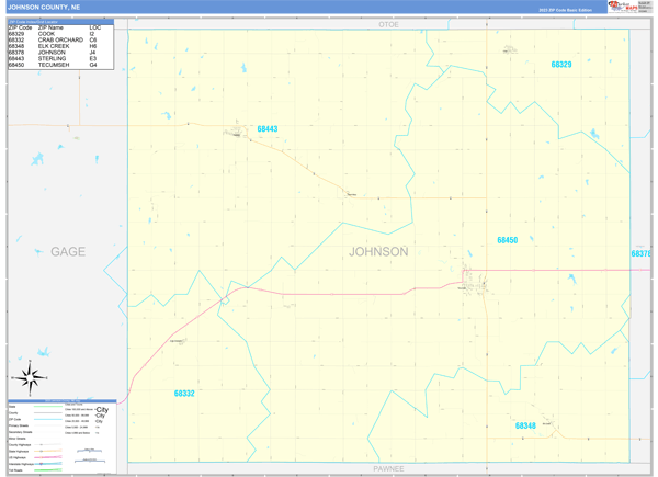 Johnson County, NE Zip Code Map