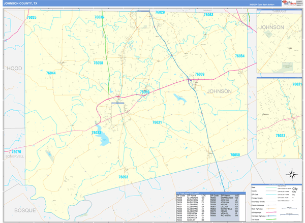 Johnson County, TX Zip Code Map