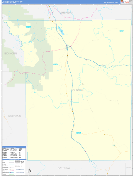 Johnson County, WY Zip Code Wall Map