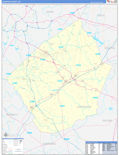 Johnston County, NC Carrier Route Wall Map