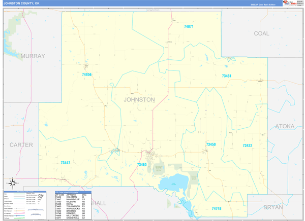 Johnston County, OK Carrier Route Wall Map