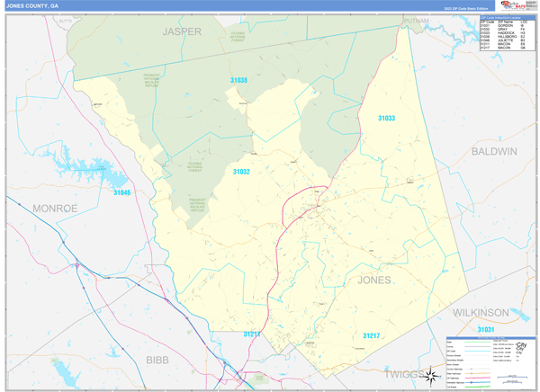 Jones County, GA Wall Map Basic Style