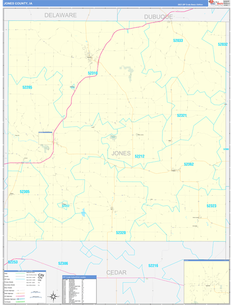 Jones County, IA Zip Code Wall Map