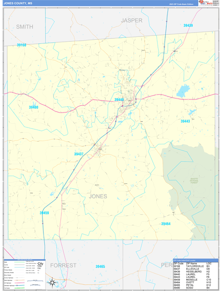 Jones County, MS Carrier Route Wall Map