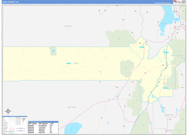 Juab County, UT Zip Code Wall Map