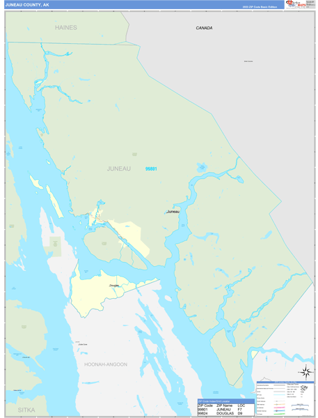 Juneau Borough (County), AK Zip Code Wall Map