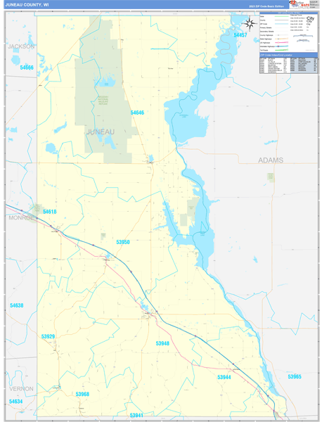 Juneau County, WI Carrier Route Wall Map