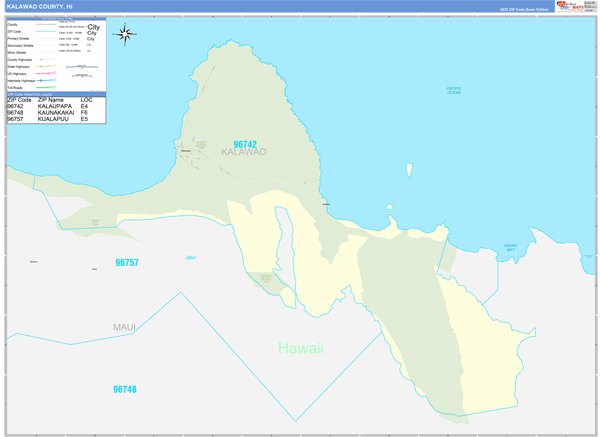 Kalawao County, HI Carrier Route Wall Map