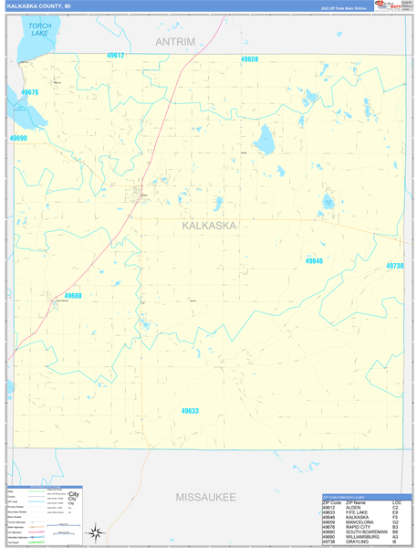 Kalkaska County, MI Zip Code Wall Map