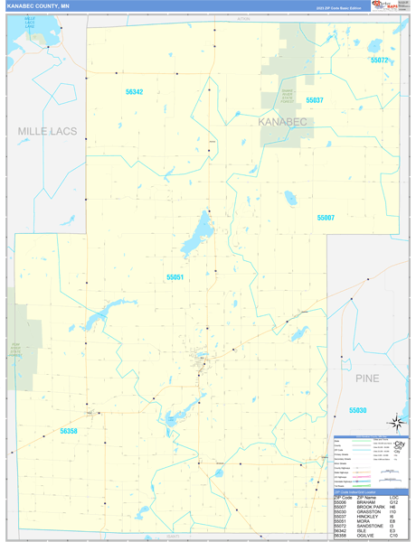 Kanabec County, MN Zip Code Wall Map